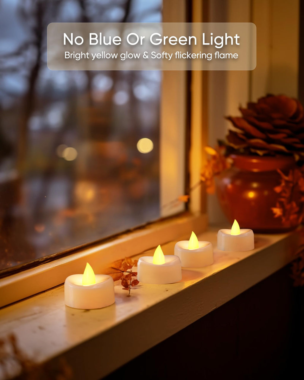 merrynights LED Candles, Tea Lights Candles Battery Operated Bulk, 24-Pack Long-Lasting 200 Hours Flameless Tealight Candles, Realistic Tea Lights for Halloween Christmas Wedding, 1.5'' D X 1.25'' H