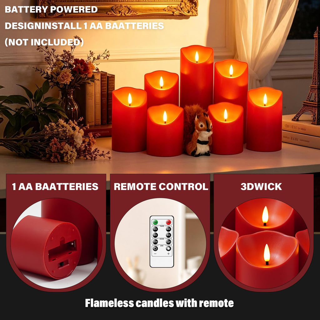 Nimiko Flameless Candles with Remote, Battery Operated Flickering Flameless Candles, LED Candles with Timer 2/4/6/8H, Realistic Drop Wax flameless Candle Set of 9 (D3 x H 3" 4" 5" 6" 7") (Black)