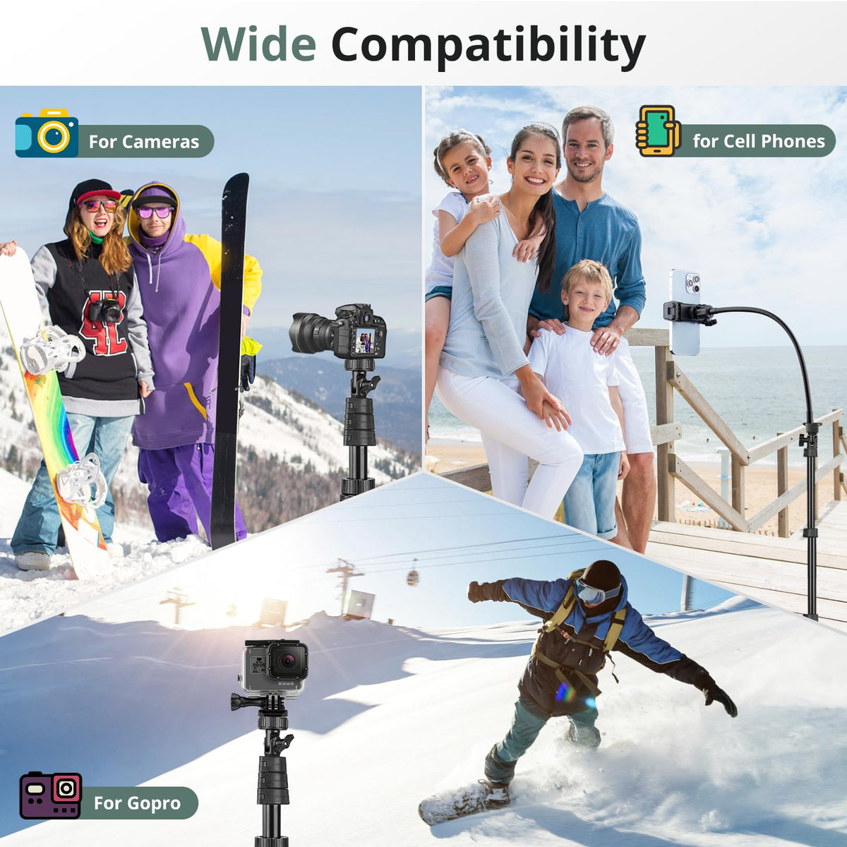 SENSYNE 62" Phone Tripod, Extendable Selfie Stick with Wireless Remote