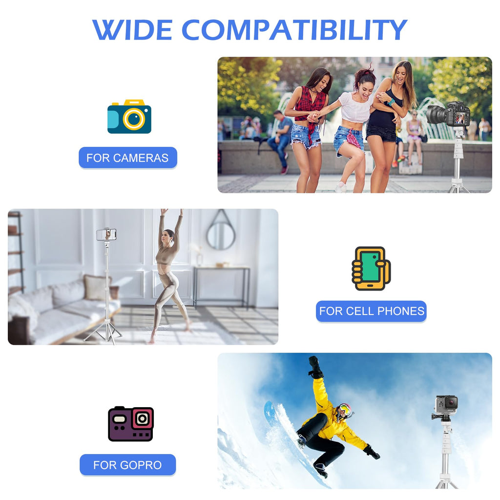SENSYNE 62" Phone Tripod, Extendable Selfie Stick with Wireless Remote
