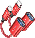 JSAUX USB C to USB 3.0 Adapter [2 Pack], USB C Male to USB Female OTG Cable Adapter Compatible with MacBook Pro/Air, iPhone 18 Pro Max/iPhone Duo‌/Air/17/16/15 Series, Samsung Galaxy S26/S25/S24-Red