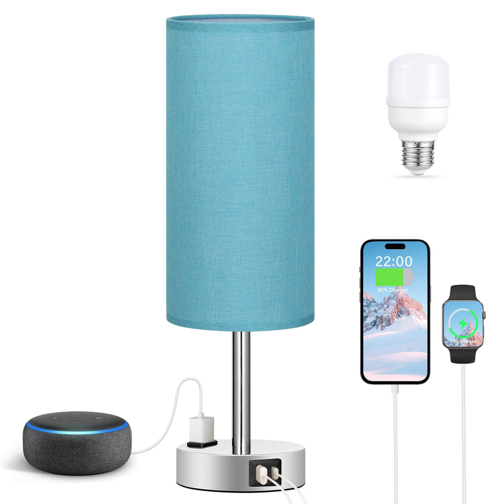 Fenmzee Bedside Table Lamp for Bedroom - Dimmable Touch, USB A+C, AC Outlet