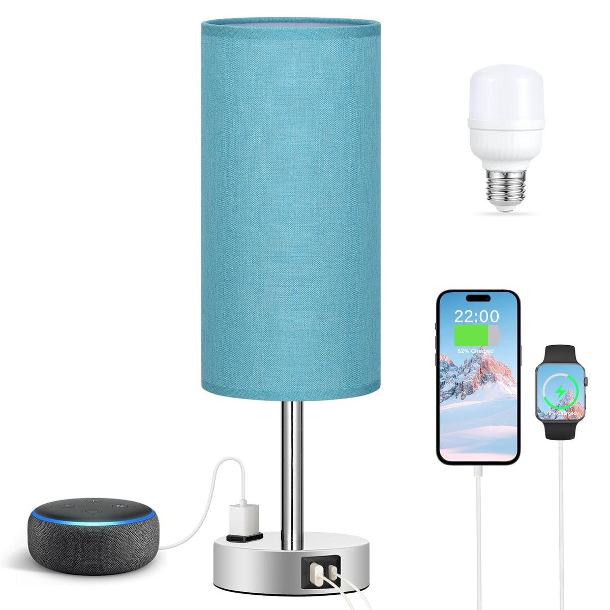 Fenmzee Bedside Table Lamp for Bedroom - Dimmable Touch, USB A+C, AC Outlet