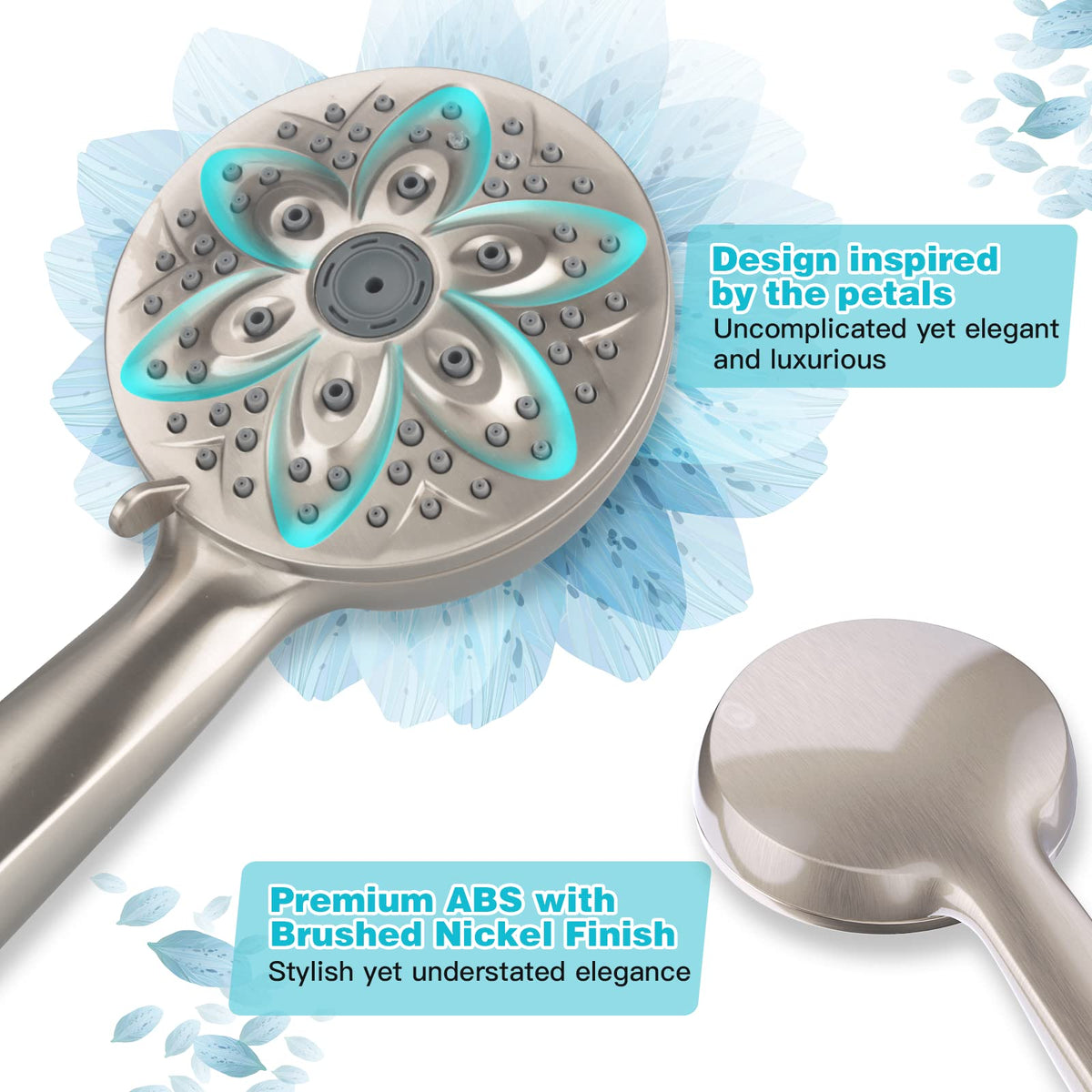 JDO High‑Pressure 6‑Setting Handheld Shower Head, 4.7 Inch Chrome Premium