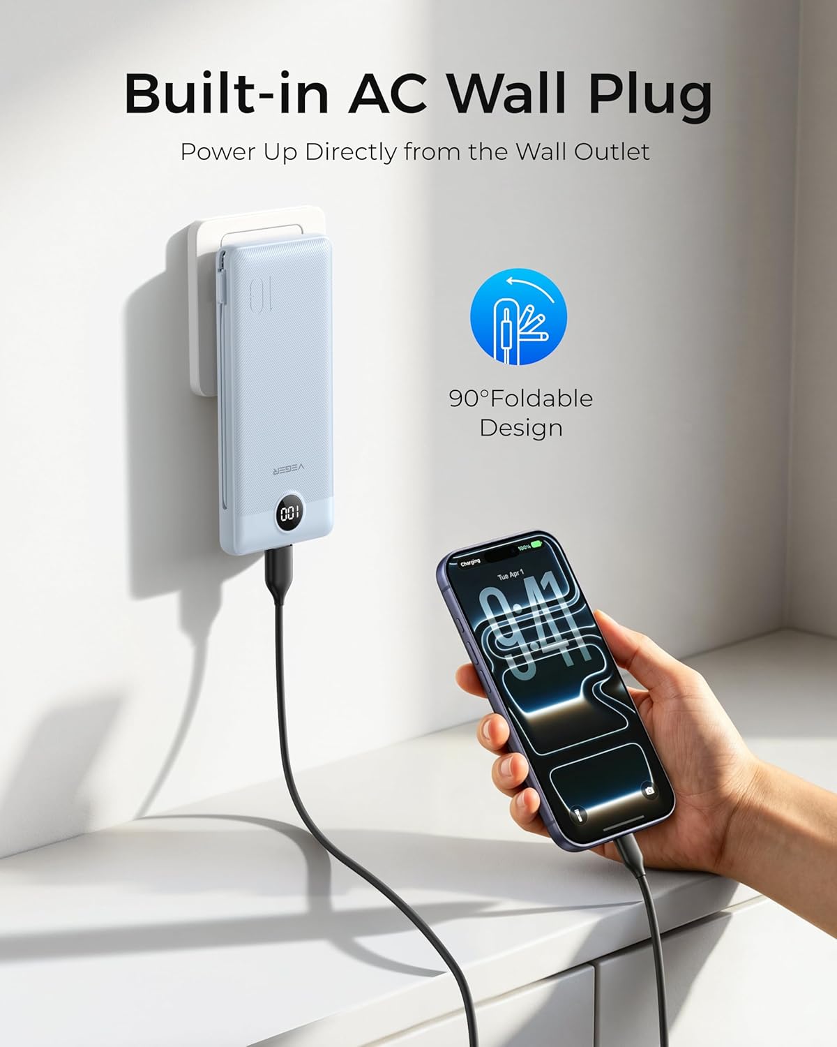VEGER Portable Charger for iPhone, Power Bank Built in Cables and Wall Plug
