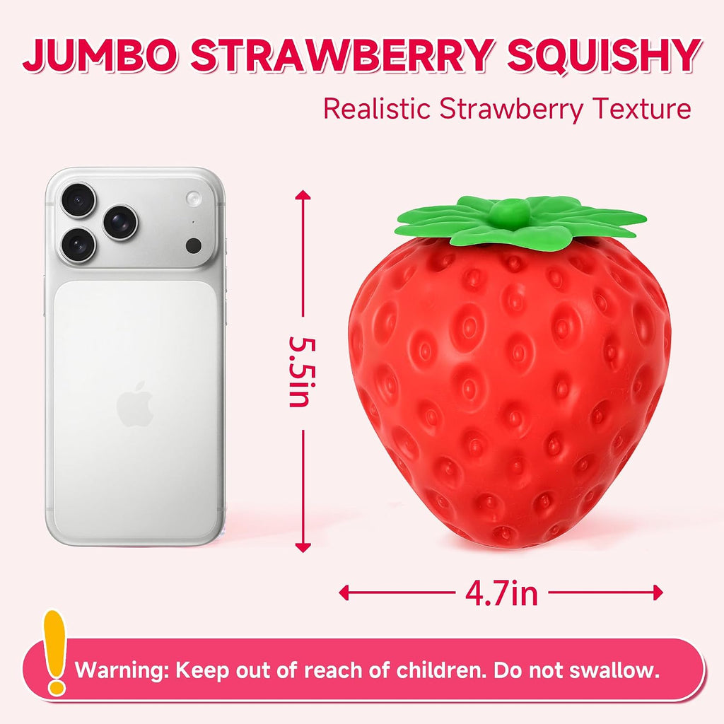 Strawberry Squishy-5.5 Inch Jumbo Slow Rising Squishys,Squeeze Toys,Giant Strawberry Squishy,Soft Fruit squishys,Sensory Toys for Stress Relief, Party Favors Gift for Boys Girls Adults