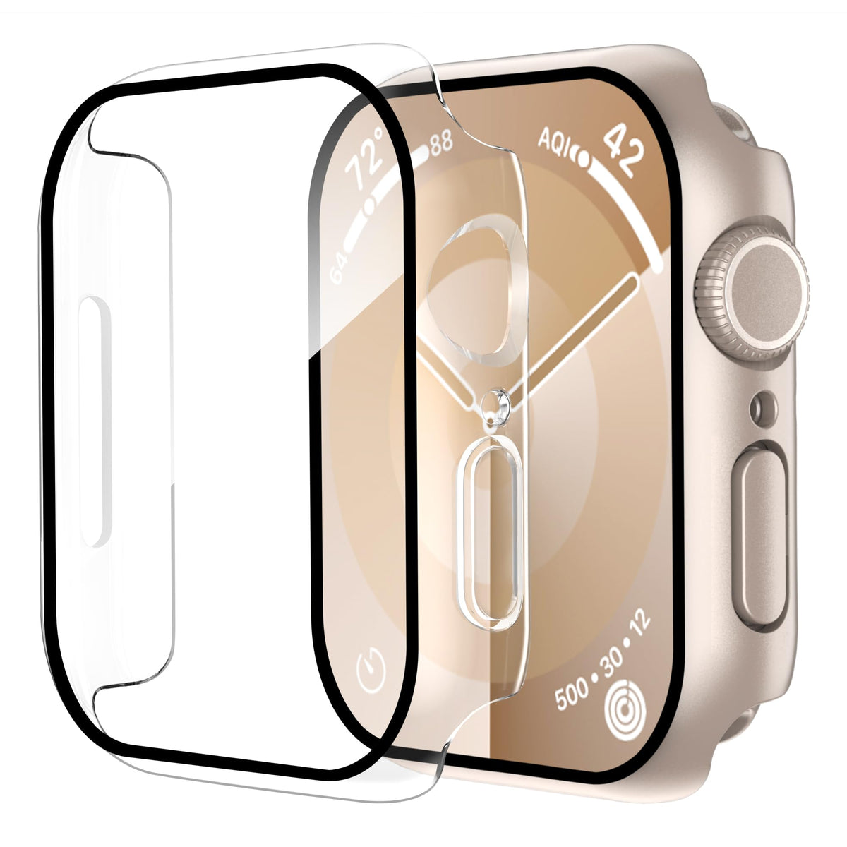 Smiling 2 Pack Case Compatible with Apple Watch Series 9/8/7 41mm with Tempered Glass Screen Protector, Hard PC Case Overall Protective Cover- 1 Silver + 1 Transparent