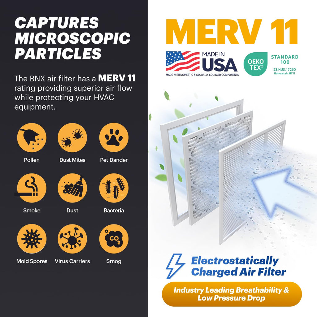 BNX TruFilter 14x25x1 Air Filter MERV 11 (6-Pack) - MADE IN USA - Allergen Defense Electrostatic Pleated Air Conditioner HVAC AC Furnace Filters for Allergies, Dust, Pet, Smoke, Allergy MPR 1200 FPR 7