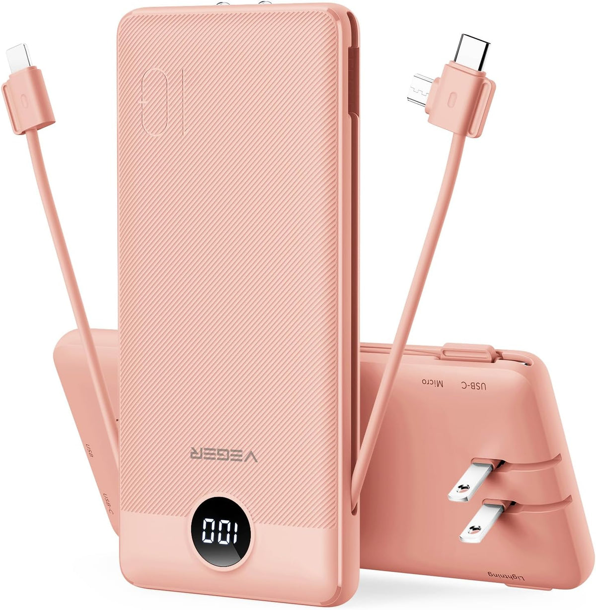 VEGER Portable Charger for iPhone, Power Bank Built in Cables and Wall Plug