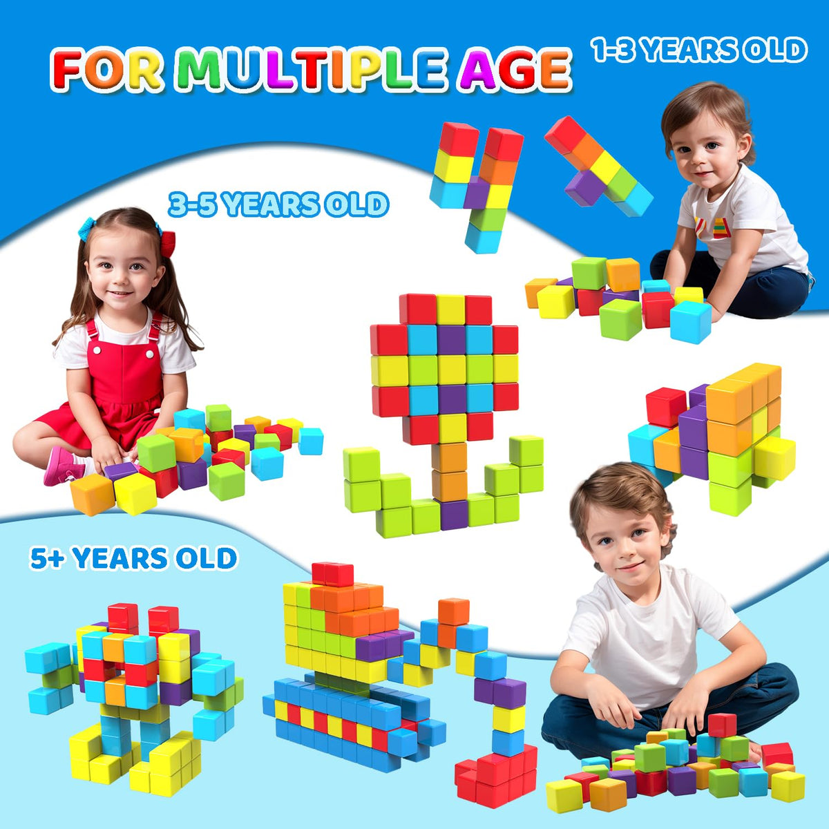 Magnetic Building Blocks Large, 1.65 inch Stacking Cubes for Toddlers