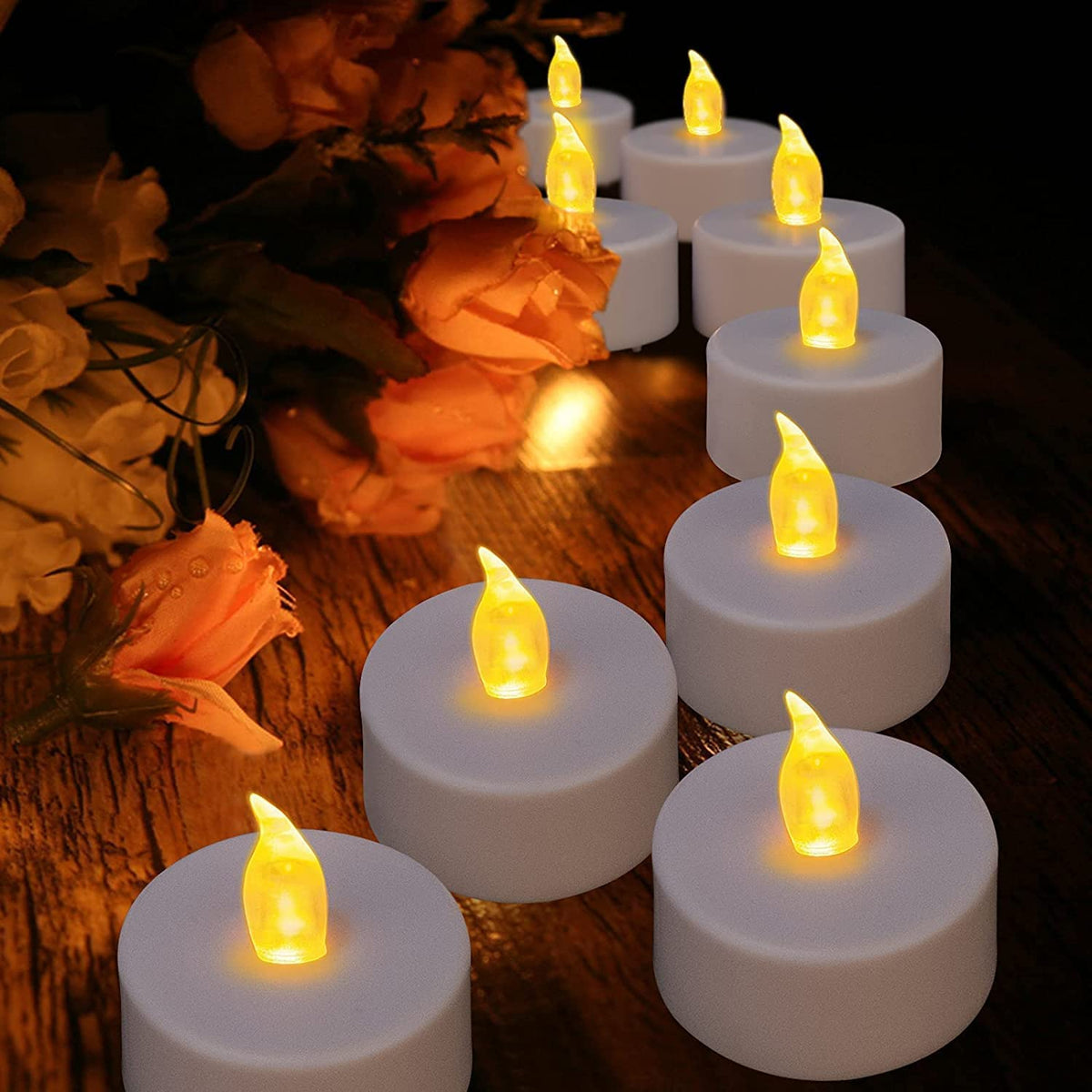 Battery Operated LED Tea Lights Flameless Flickering Candles 12PACK