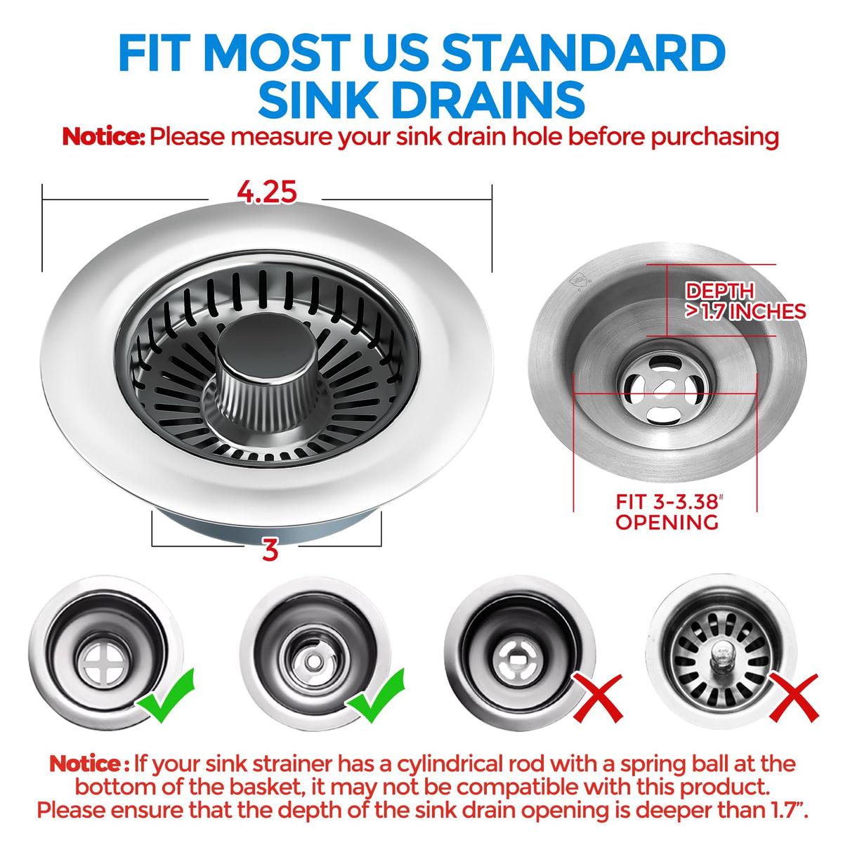 zaa 3 in 1 Kitchen Sink Drain Strainer Stopper Removable Basket Pop-Up