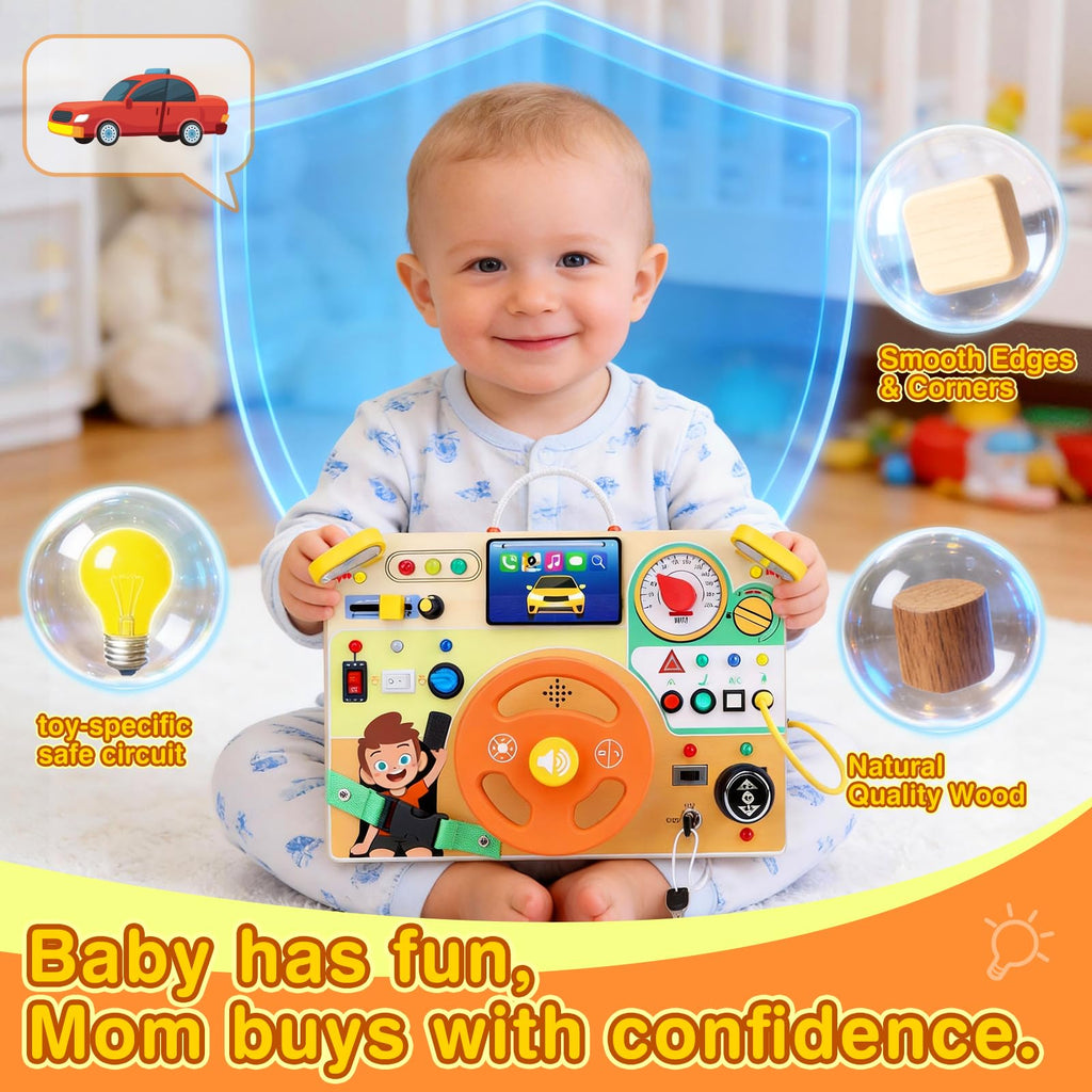 Grarain Busy Board for Toddlers - Montessori Educational Toy for 1-3 Year Old Boys & Girls | Travel-Friendly Sensory Learning Activity | Ideal for Kids with Autism(Unicorn Busy Board v2)