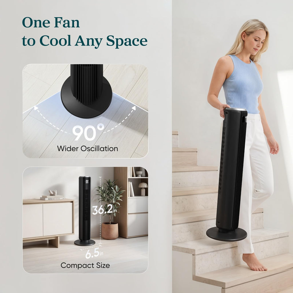 Levoit Tower Fan for Bedroom, 20dB Quiet Desk Fan, Easy to Carry & Plug-in