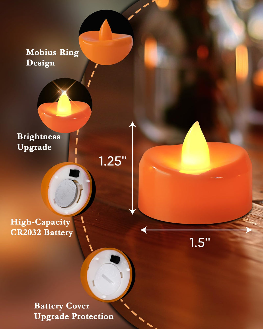 merrynights LED Candles, Tea Lights Candles Battery Operated Bulk, 24-Pack Long-Lasting 200 Hours Flameless Tealight Candles, Realistic Tea Lights for Halloween Christmas Wedding, 1.5'' D X 1.25'' H