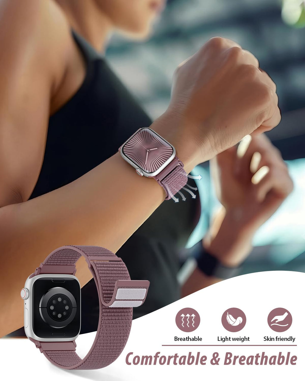 Nylon Loop Sport Band Compatible with Apple Watch Bands 38mm 40mm 41mm 42mm for Women Men, iWatch Wrist Straps for Se, Series 12 11 10 9 8 7, Breathable, Soft Band Ideal for Outdoor