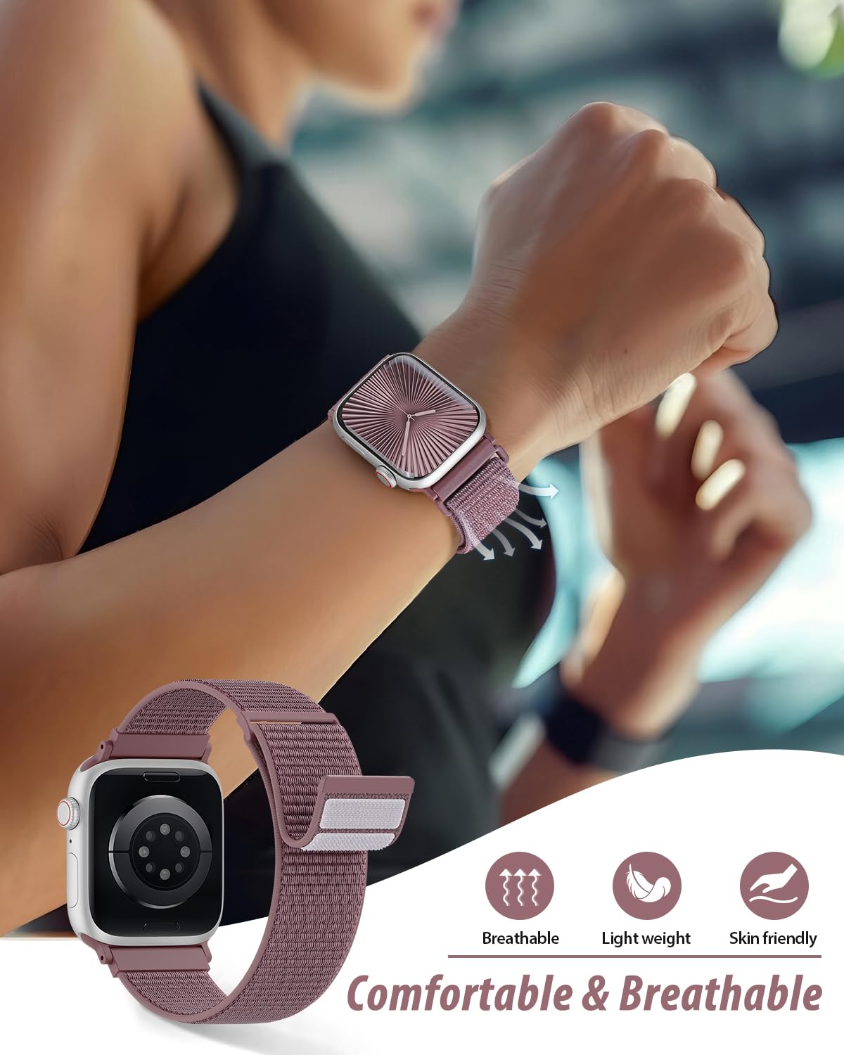 Nylon Loop Sport Band Compatible with Apple Watch Bands 38mm 40mm 41mm 42mm for Women Men, iWatch Wrist Straps for Se, Series 12 11 10 9 8 7, Breathable, Soft Band Ideal for Outdoor