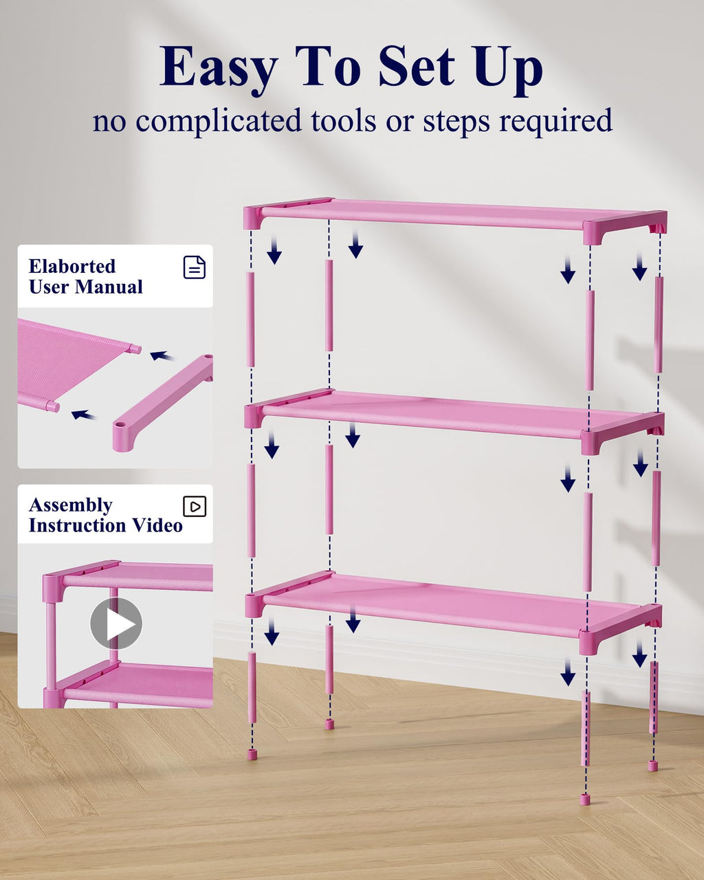 Kitsure Shoe Rack - Non-Woven Shoe Rack Shelf, Shoe Organizer for Closet, Entryway, Garage & Corridor, Stackable Shoe Shelves, 27.5" Wide - 2 Tier, Black