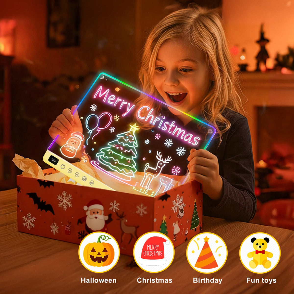 Led Drawing Board with 13 Light Effects, 16" Rechargeable Glow Doodle LED Note Board with Colors, Neon Light Up Drawing Tablet Gifts for Kids for Easter Birthday Christmas Gift Ideas