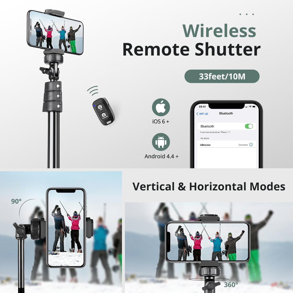 SENSYNE 62" Phone Tripod, Extendable Selfie Stick with Wireless Remote