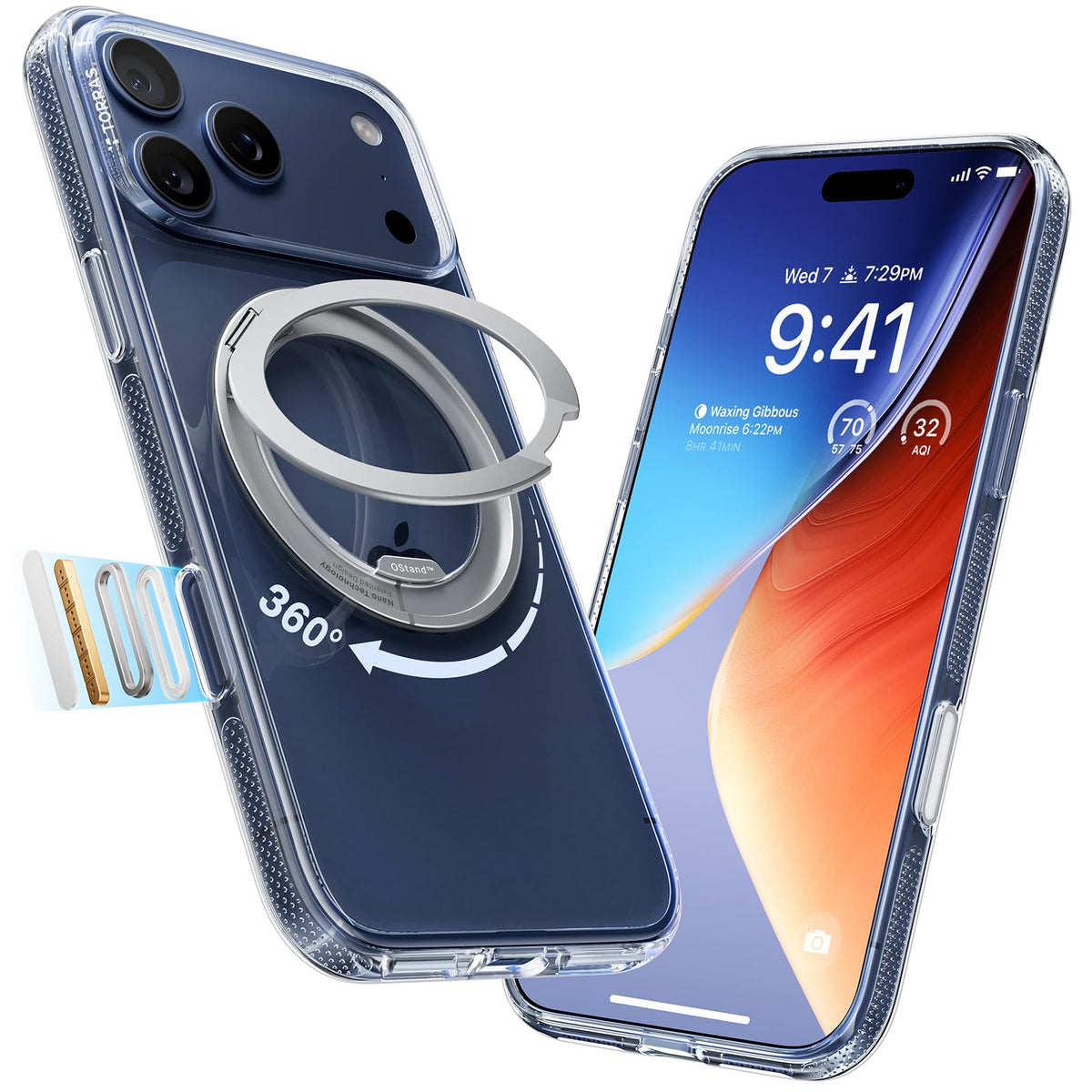 TORRAS 360 Magnetic Stand for iPhone 17 Pro Max Case, Clear
