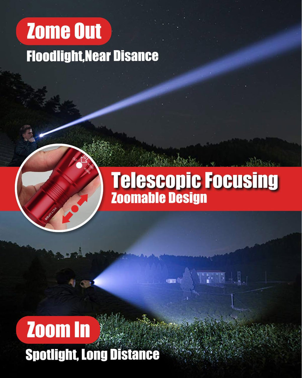 Victoper LED Flashlight 2 Pack, Bright Tactical Torch High Lumens 5 Modes, Waterproof Zoomable Flash Light for Outdoor, Birthday Gifts for Men, Dorm Room Hiking Camping Essentials Gear for Guys