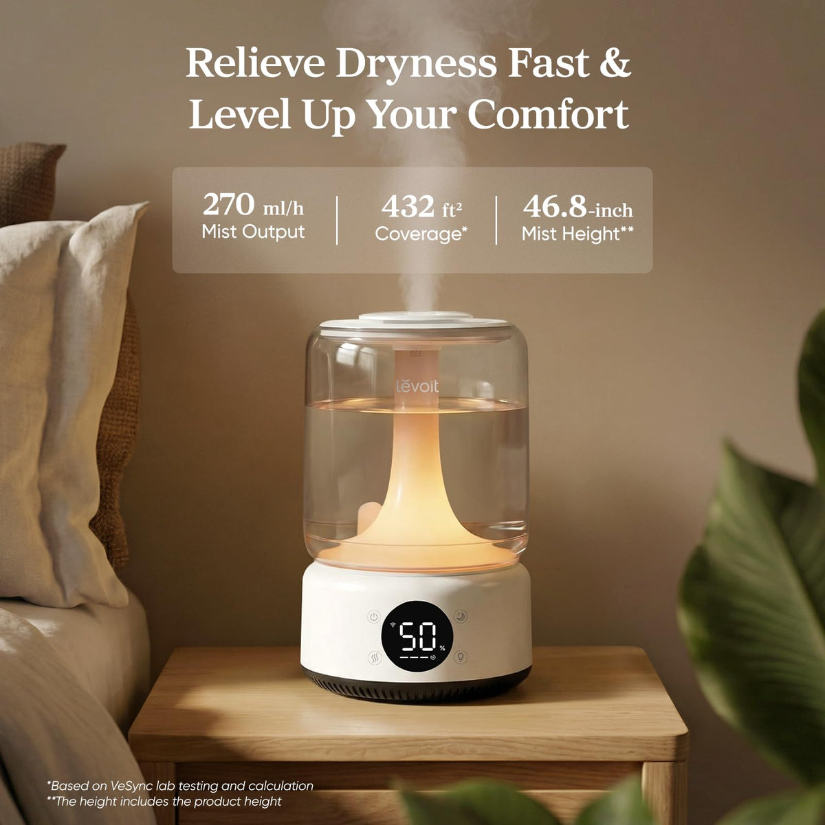Levoit Top Fill Humidifiers for Bedroom, 2.5L Tank for Large Room, 25dB