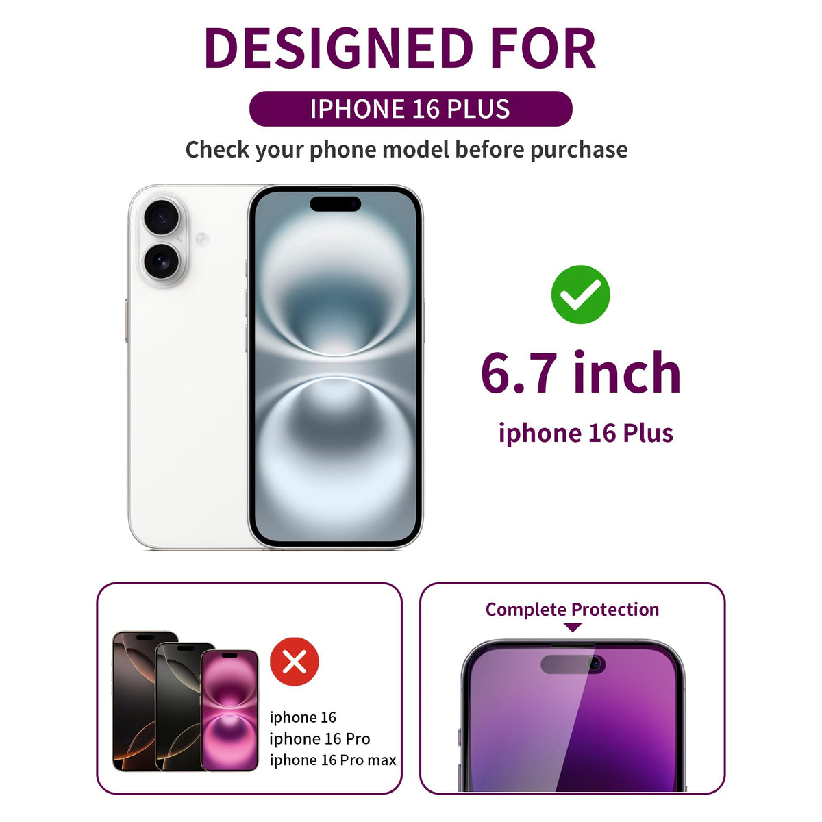 2 Pack Privacy Screen Protector for iPhone 14 Pro Max Purple