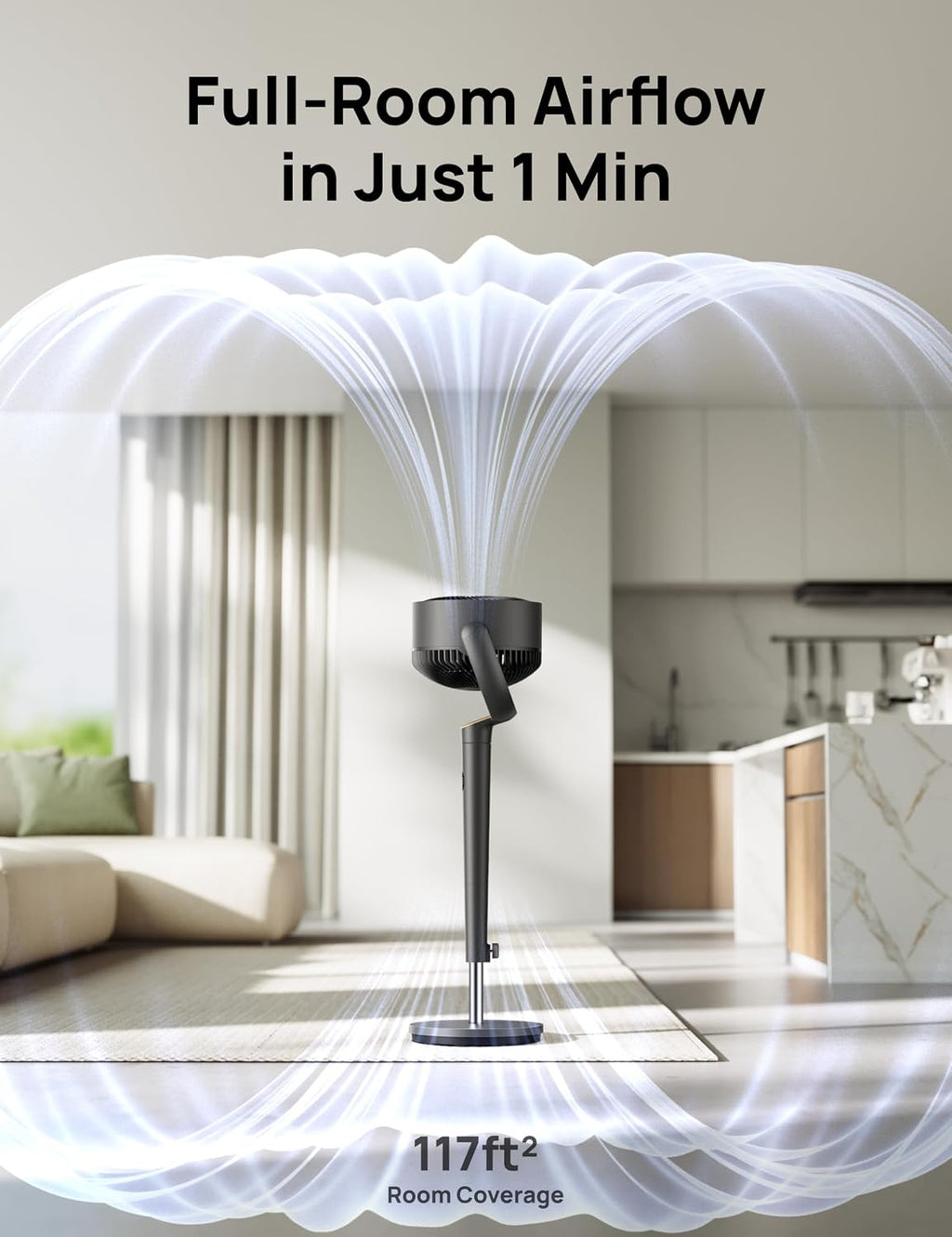 DREO Pedestal Fan for Bedroom, 100ft Airflow, Quiet DC Motor Standing Fan
