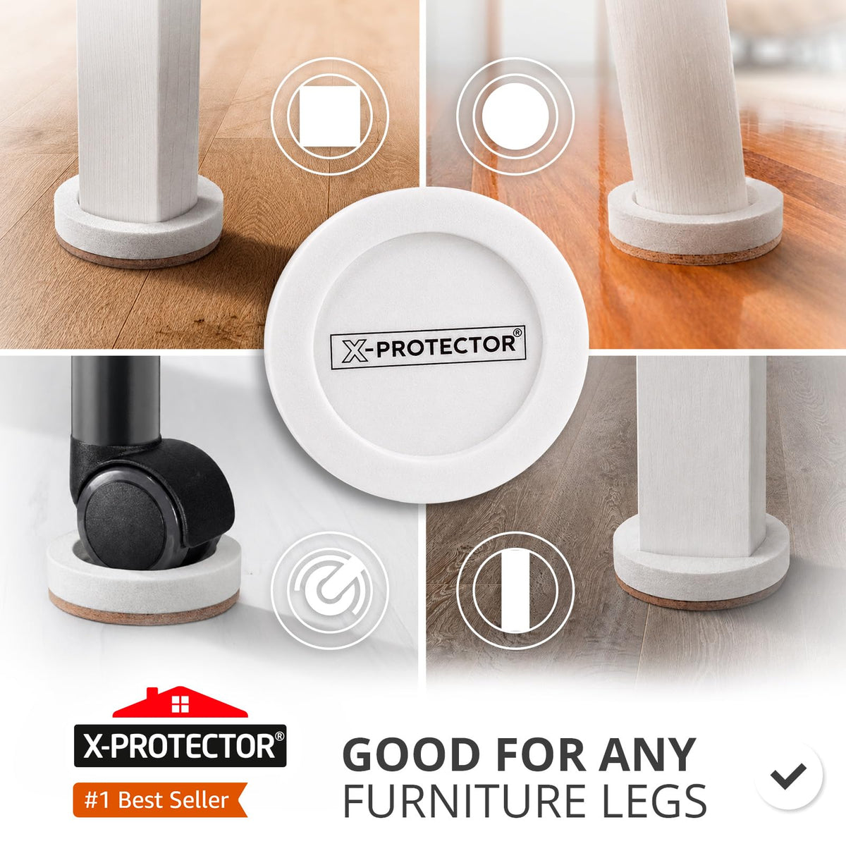 Felt Furniture Sliders for Hardwood Floors X-PROTECTOR 16 PCS 3 ½”