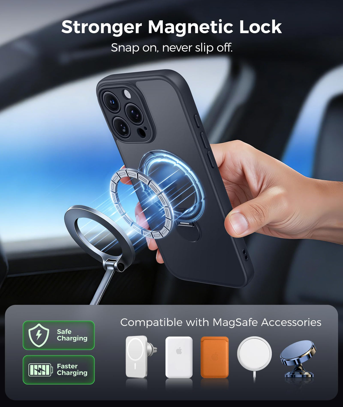 FNTCASE for Samsung Galaxy Z Fold 7 Case with 360 Spin Magnetic Stand Black