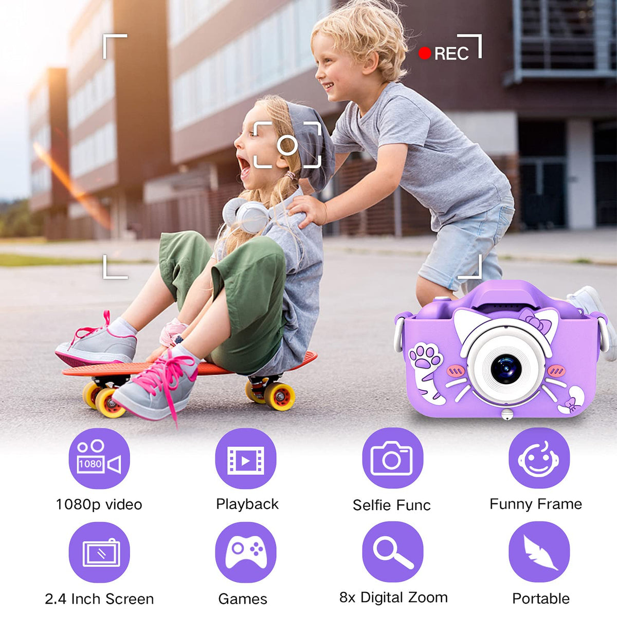 Goopow Kids Camera Toys for 3-8 Year Old Girls Boys,Children Digital Video Camcorder Camera with Cartoon Soft Cover, Best Chritmas Birthday Festival Gift for Kids
