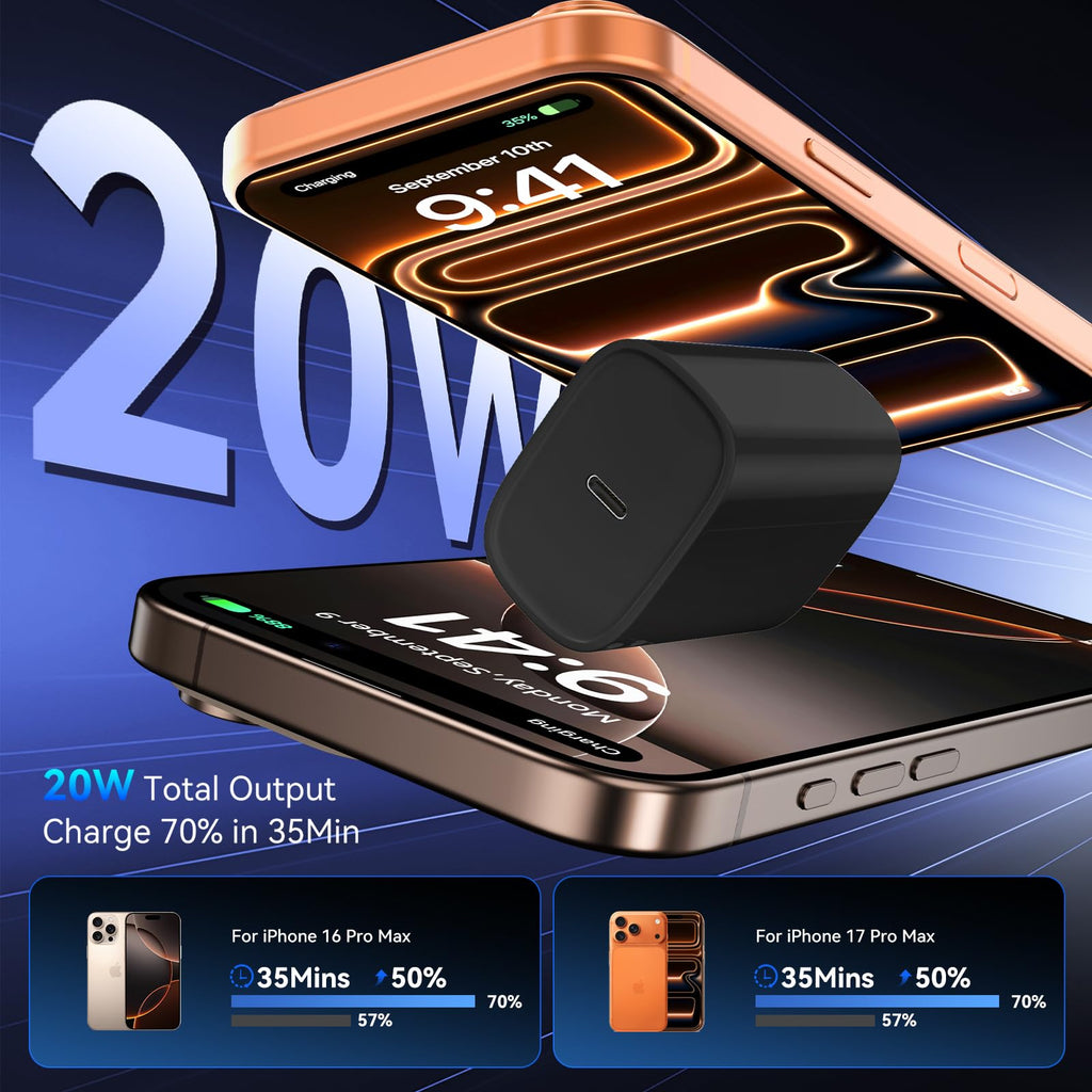 iPhone 18 17 16 Pro Max Charger Fast Charging, 20W iPhone Duo USB C Charger