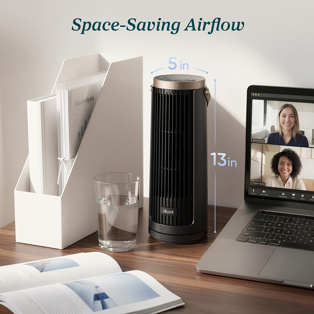 Levoit Tower Fan for Bedroom, 20dB Quiet Desk Fan, Easy to Carry & Plug-in