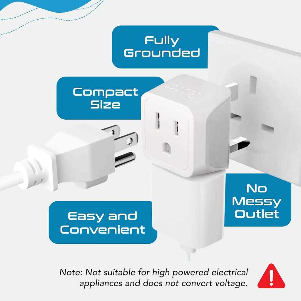 Ceptics 2 in 1 UK Adapters for Travel, Dual USA Input, Grounded, Pack of 3