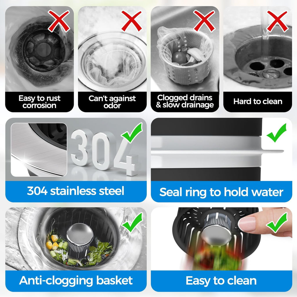zaa 3 in 1 Kitchen Sink Drain Strainer Stopper Removable Basket Pop-Up