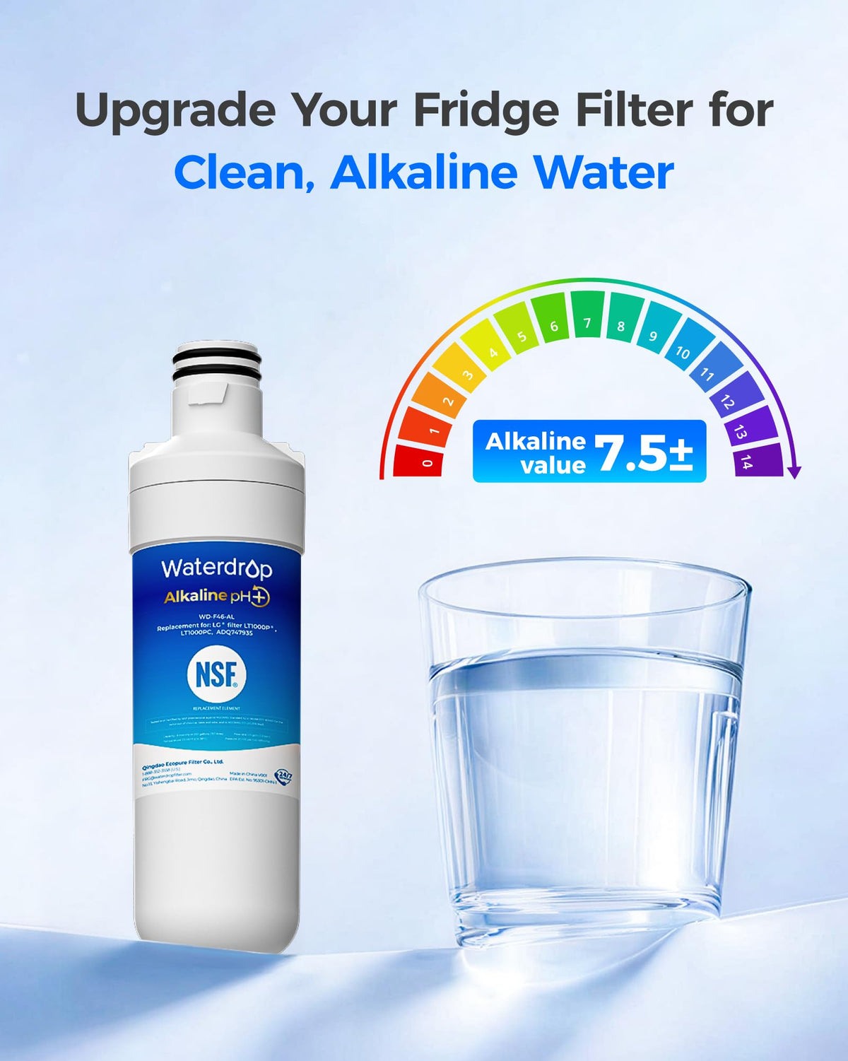 Waterdrop LT1000PC ADQ747935 MDJ64844601 Refrigerator Water Filter, 3 Pack