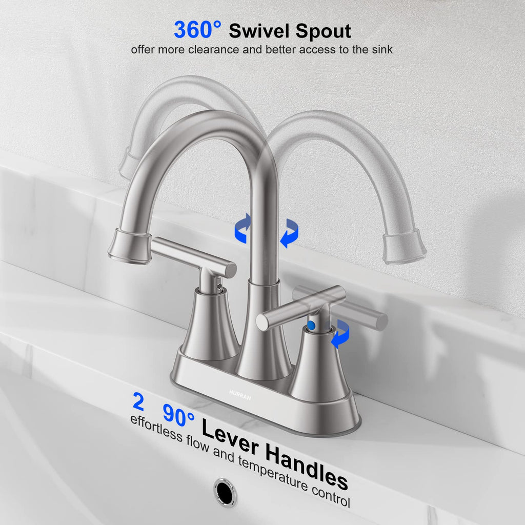 Matte Black Bathroom Faucet, Hurran 4 inch Centerset 2-Handle Lead-Free