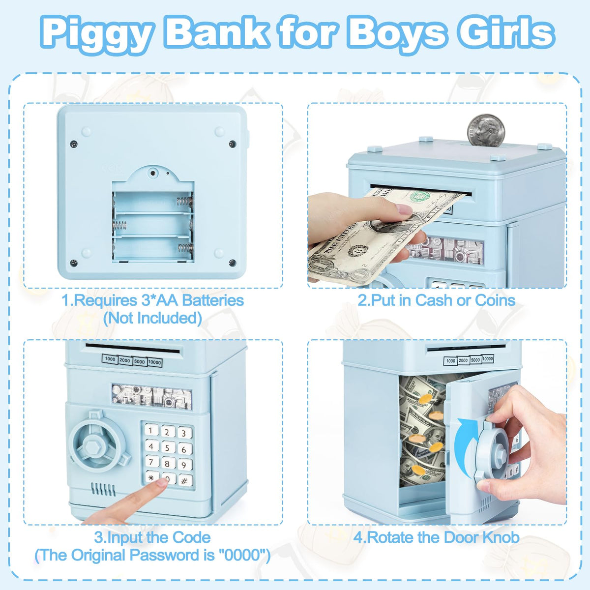 Refasy Piggy Bank Cash Coin Can ATM Bank Electronic Coin Money Bank for Kids Age 3-12, Money Savings Box Mini ATM Coin Bank Toys Gifts for 3 4 5 6 7 8 9 10 11 12 Year Old Boys Girls