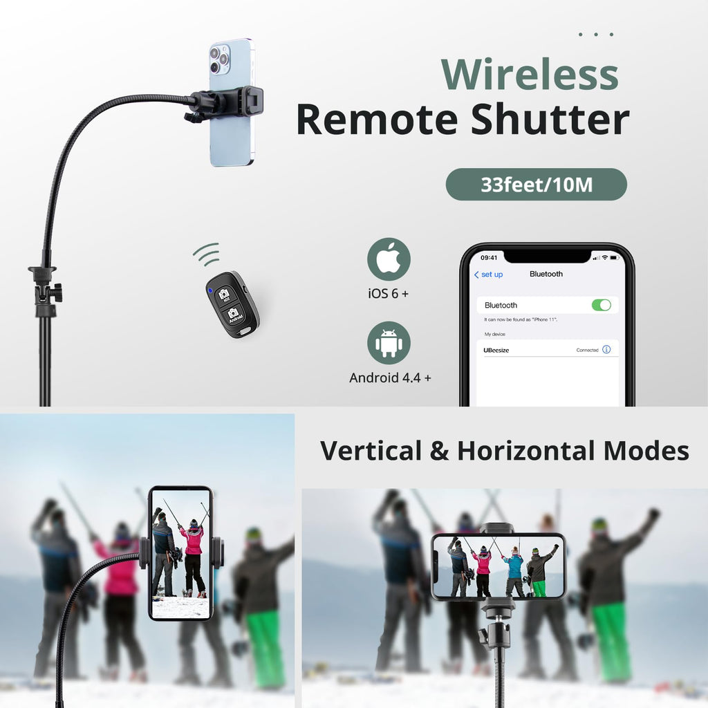 SENSYNE 62" Phone Tripod, Extendable Selfie Stick with Wireless Remote