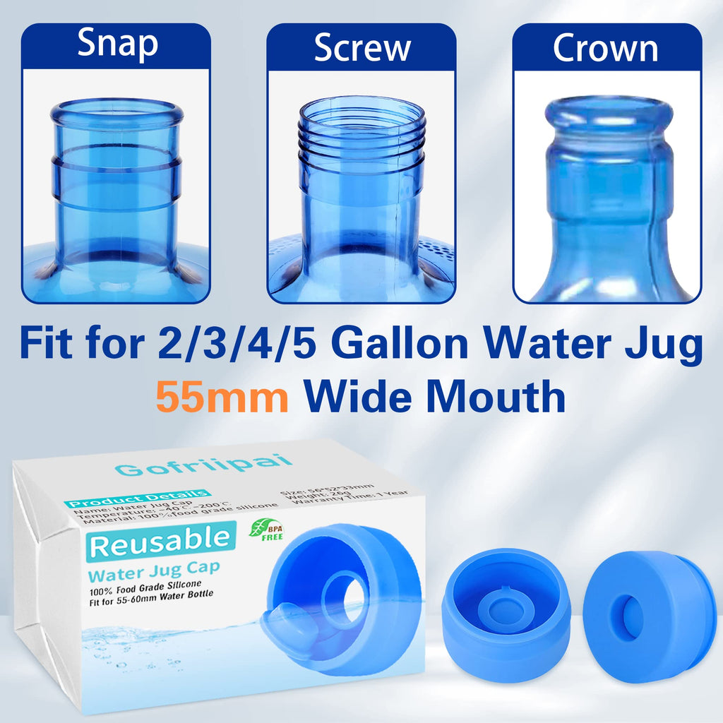 Gofriipai 3 and 5 Gallon Water Jug Cap, Reusable Silicone Bottle Lid Covers
