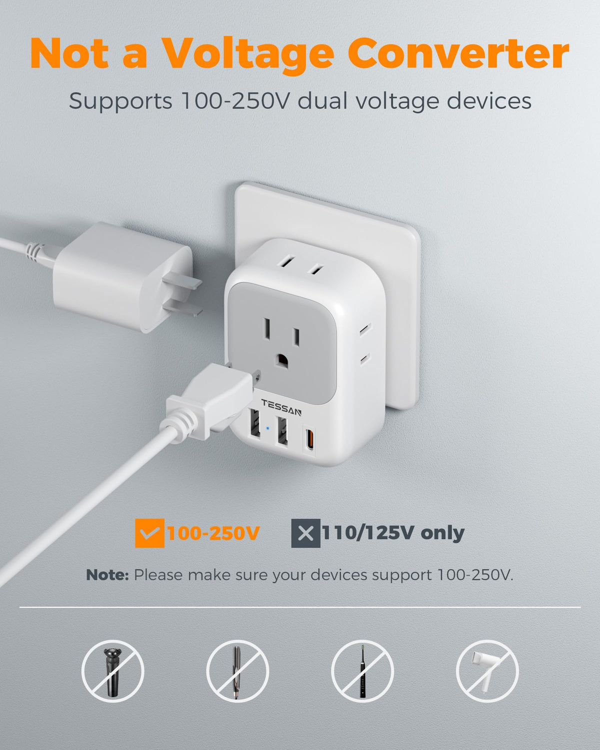 TESSAN European Travel Plug Adapter 2 Pack, Type C Plug