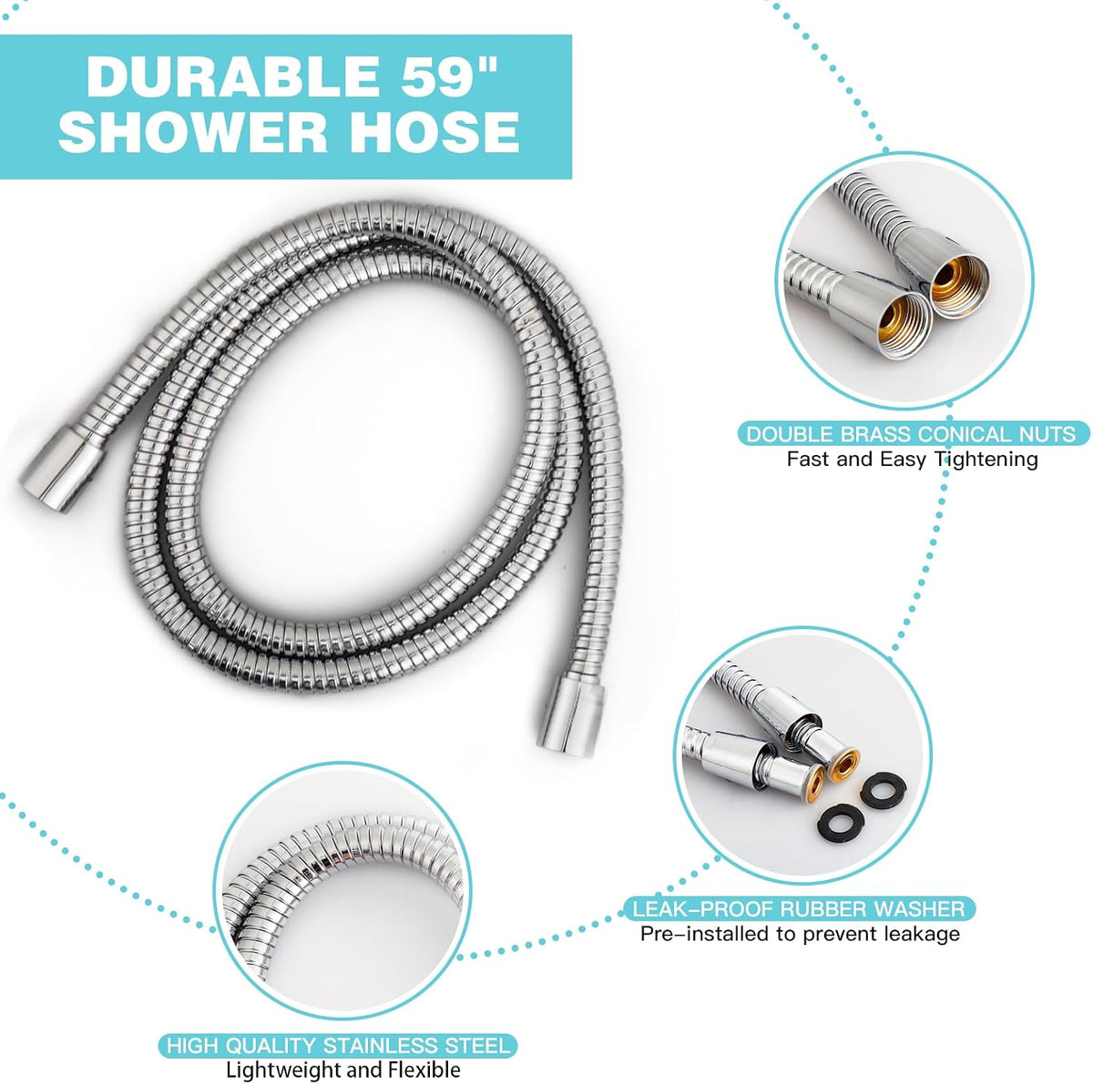JDO High‑Pressure 6‑Setting Handheld Shower Head, 4.7 Inch Chrome Premium
