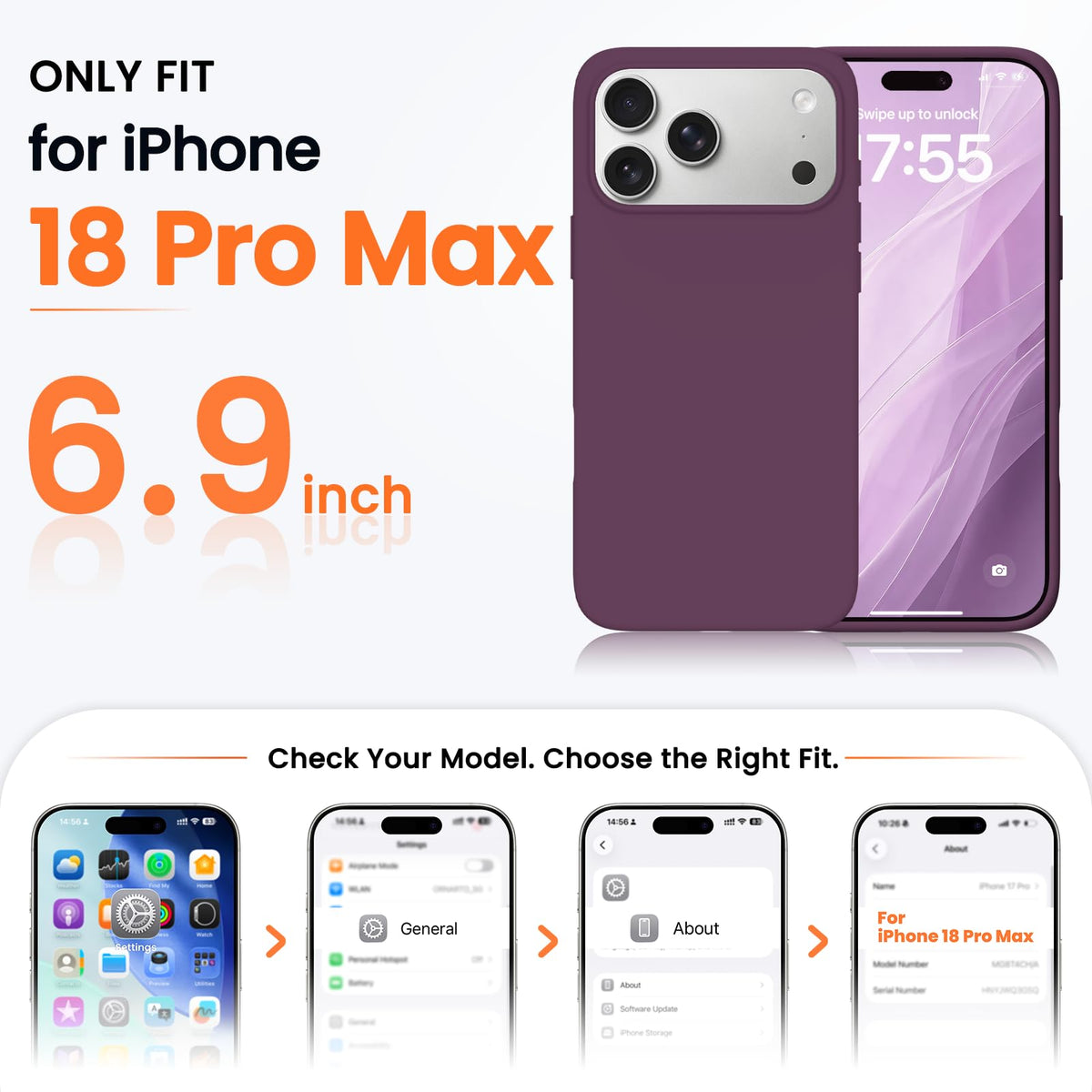 ORNARTO for iPhone 18 Pro Max Case, Liquid Silicone, Cloud Blue