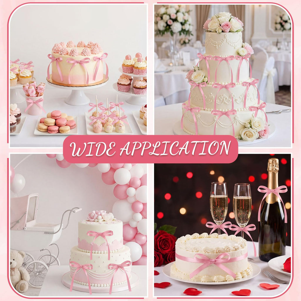 30 Pack Bow Cake Toppers Pink Ribbon Bows for Cake Back to School Decor