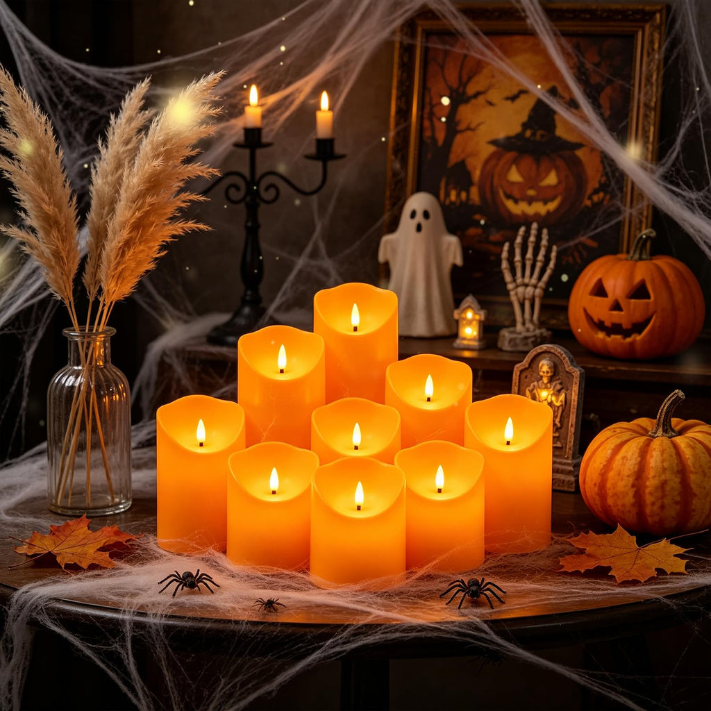 Nimiko Flameless Candles with Remote, Battery Operated Flickering Flameless Candles, LED Candles with Timer 2/4/6/8H, Realistic Drop Wax flameless Candle Set of 9 (D3 x H 3" 4" 5" 6" 7") (Black)
