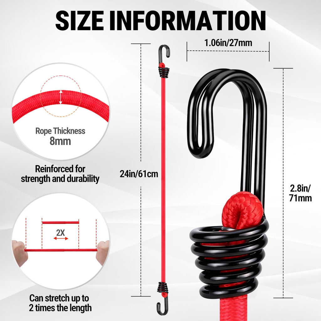 WORKPRO 24" Bungee Cords with Hooks, 4 Pack Heavy Duty Outdoor Bungee Strap
