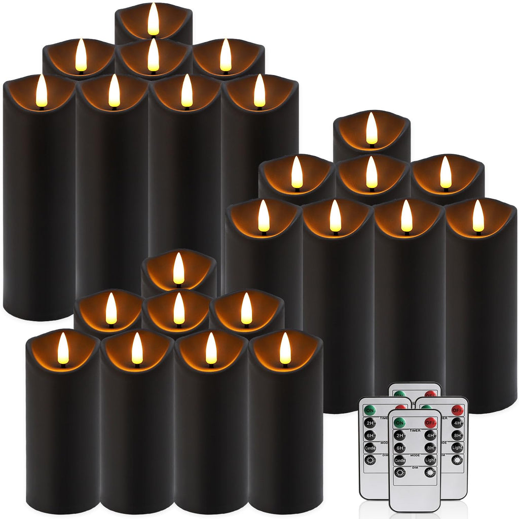 YOROXRG Set of 24 Waterproof Outdoor Flameless Candles, LED Candles with 4 Remote and Timer,(H 4" 5" 6" x D 2.2"),for Christmas,Halloween,Wedding,Festival