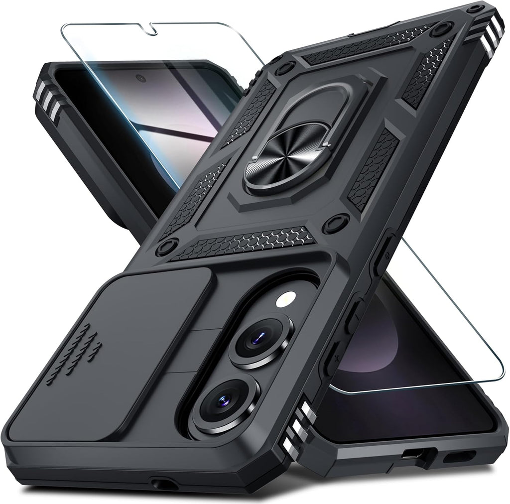 Janmitta for Samsung Galaxy S25 Edge Case Built in Slide Camera Cover,Black