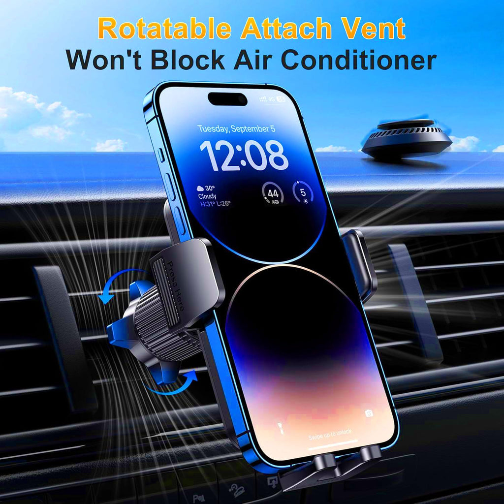 Qifutan Cell Phone Holder for Car Mount Car Vent Phone Mount, 360° Rotatable, Hands-Free Air Vent Holder for iPhone Smartphones Camera Mounts(4-7 Inch)